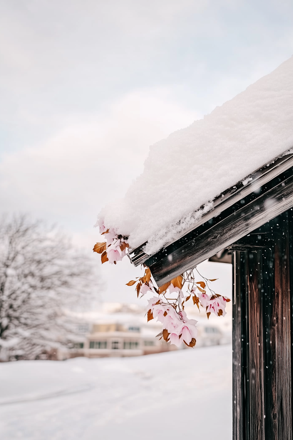 Snow piled on a roof edge during a New Jersey winter